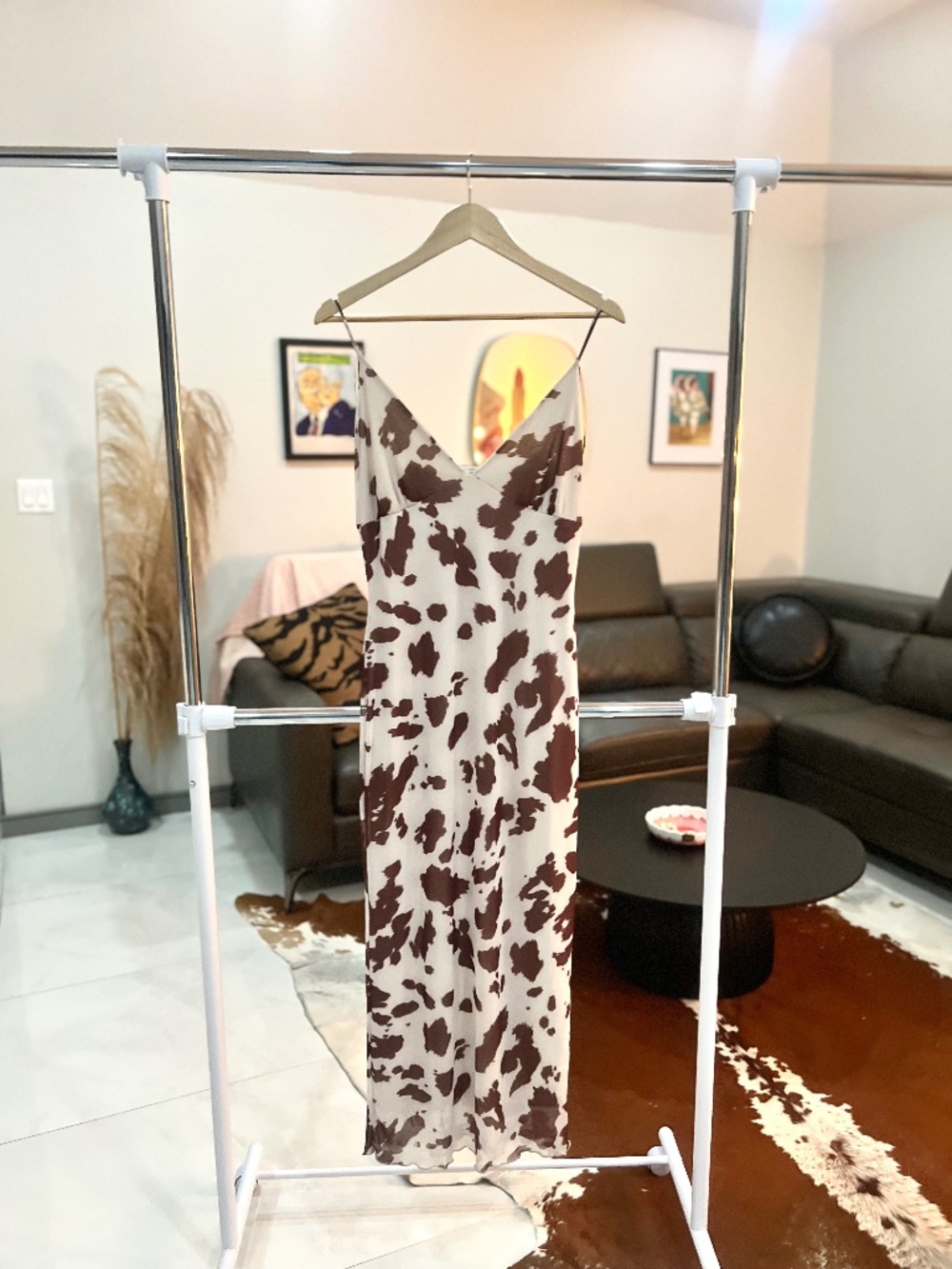 Cow print brown and white maxi dress Sz XL